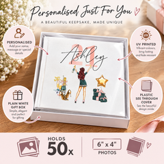 Personalised Birthday Photo Album, Any Age Female Character Birthday Photo Album ukgiftstoreonline