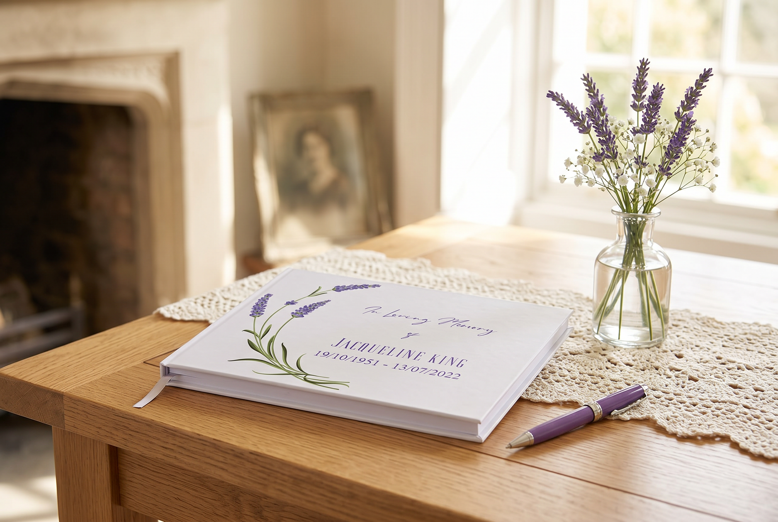 Personalised Memory Funeral Book Remembrance Guest Book With Lavender Hard Cover 80 Pages Guest Book ukgiftstoreonline