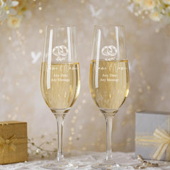 Personalised Engraved Wedding Champagne Glass Set with Any Message, Any Date, Wedding Rings Design, Custom Champagne Glasses, Engraved