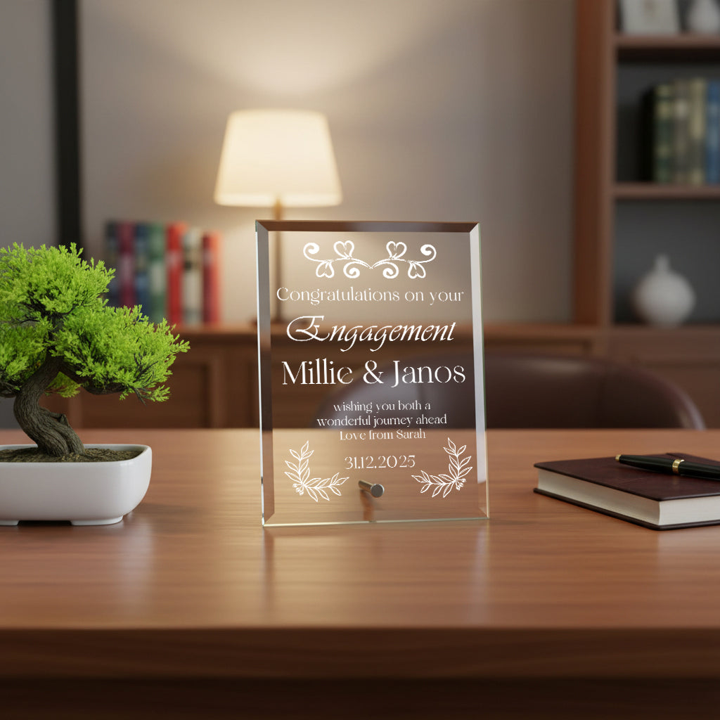 Personalised Engraved Elegant Glass Plaque Engagement Gift