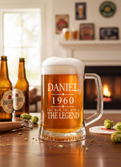 Personalised Beer Tankard – Engraved Man Myth Legend Birthday Gift for Him 20oz Glass personalised beer glass tankard ukgiftstoreonline