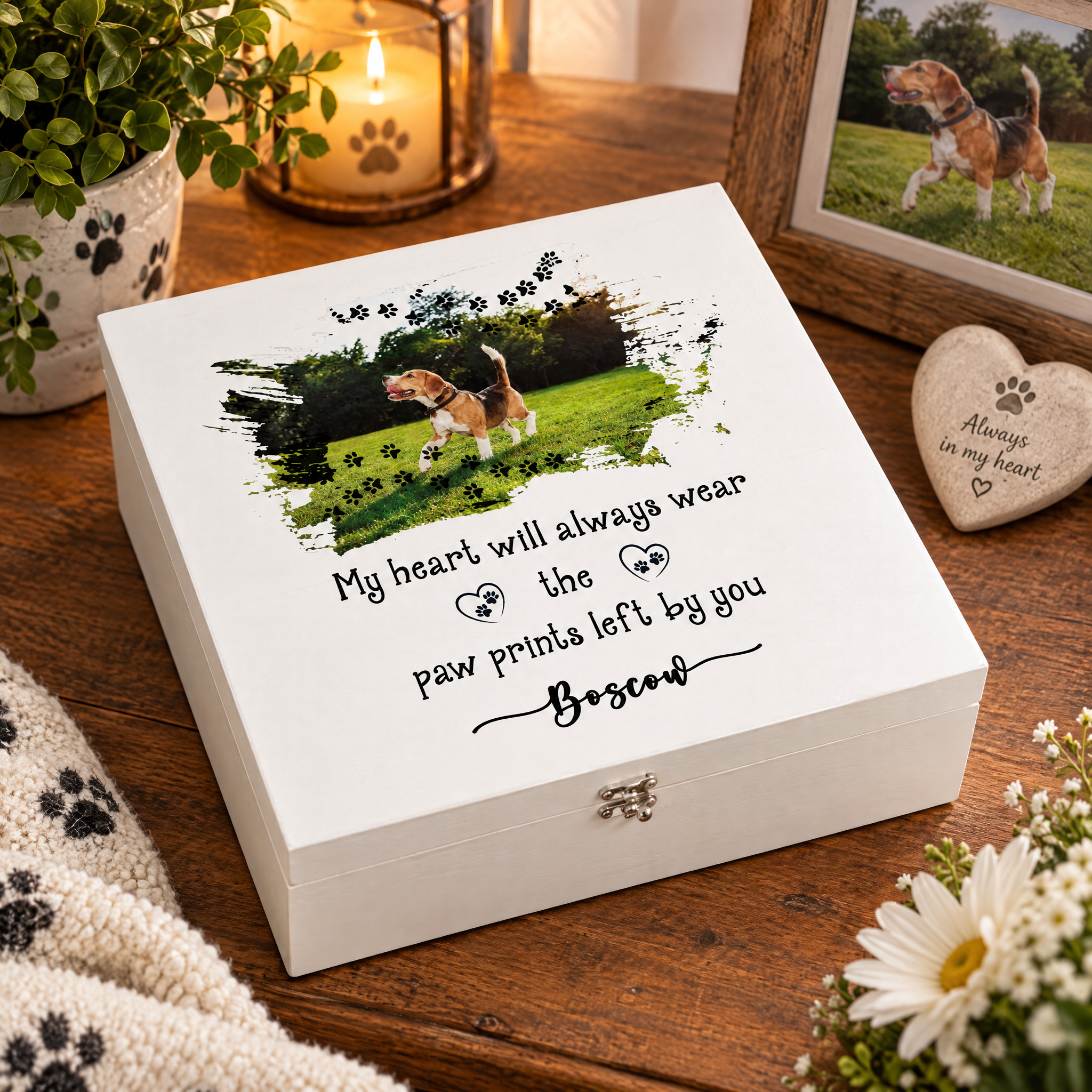 Pet Memorial Box, Personalised Paw Print Photo Keepsake For Pets ukgiftstoreonline