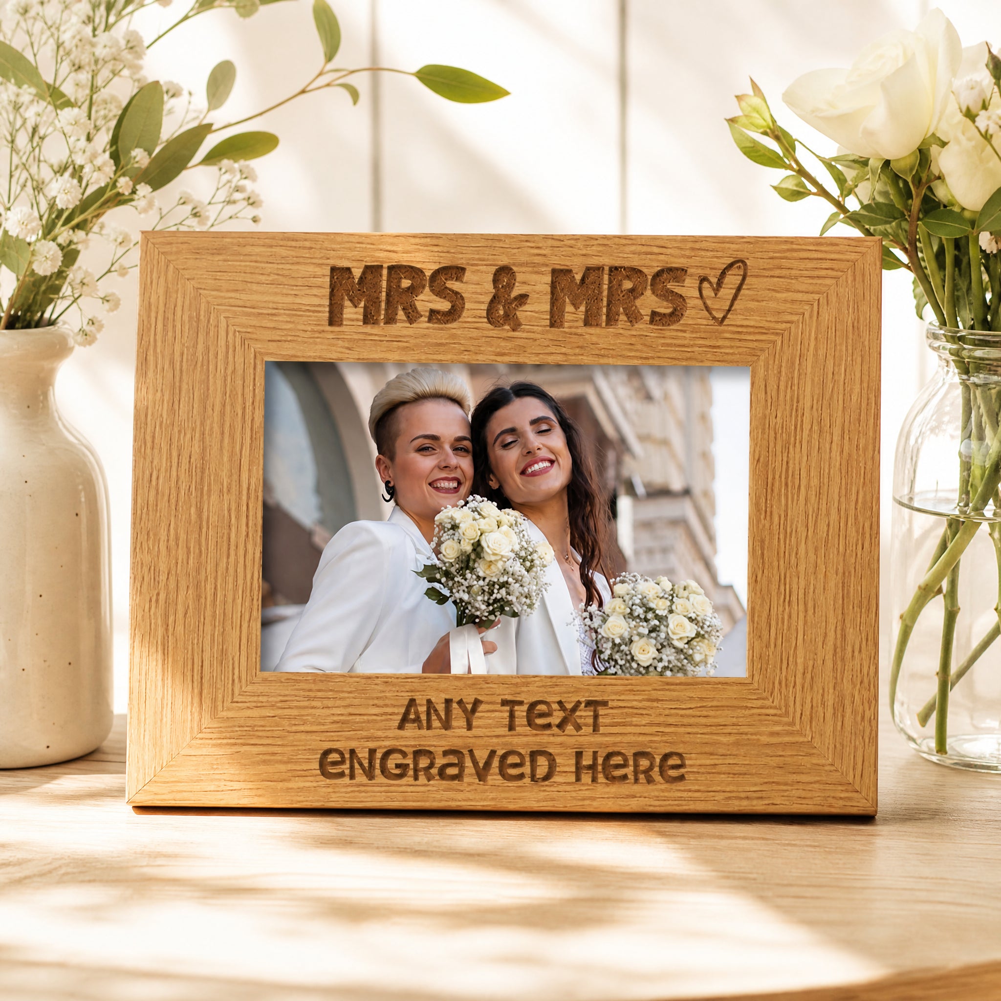 Oak Personalised Mrs and Mrs Gay Wedding Picture Photo Frame Heart Gift Photo Frame ukgiftstoreonline