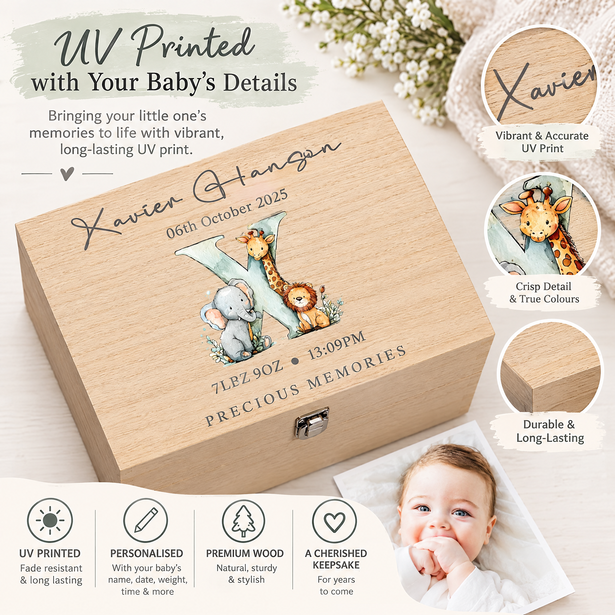 Personalised Wooden Baby Memory Keepsake Box With Animal Alphabet Keepsake Memory Box ukgiftstoreonline