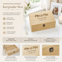 Personalised Wedding Gift | Mrs & Mrs Wooden Keepsake Box Engraved Keepsake Memory Box Raised Words