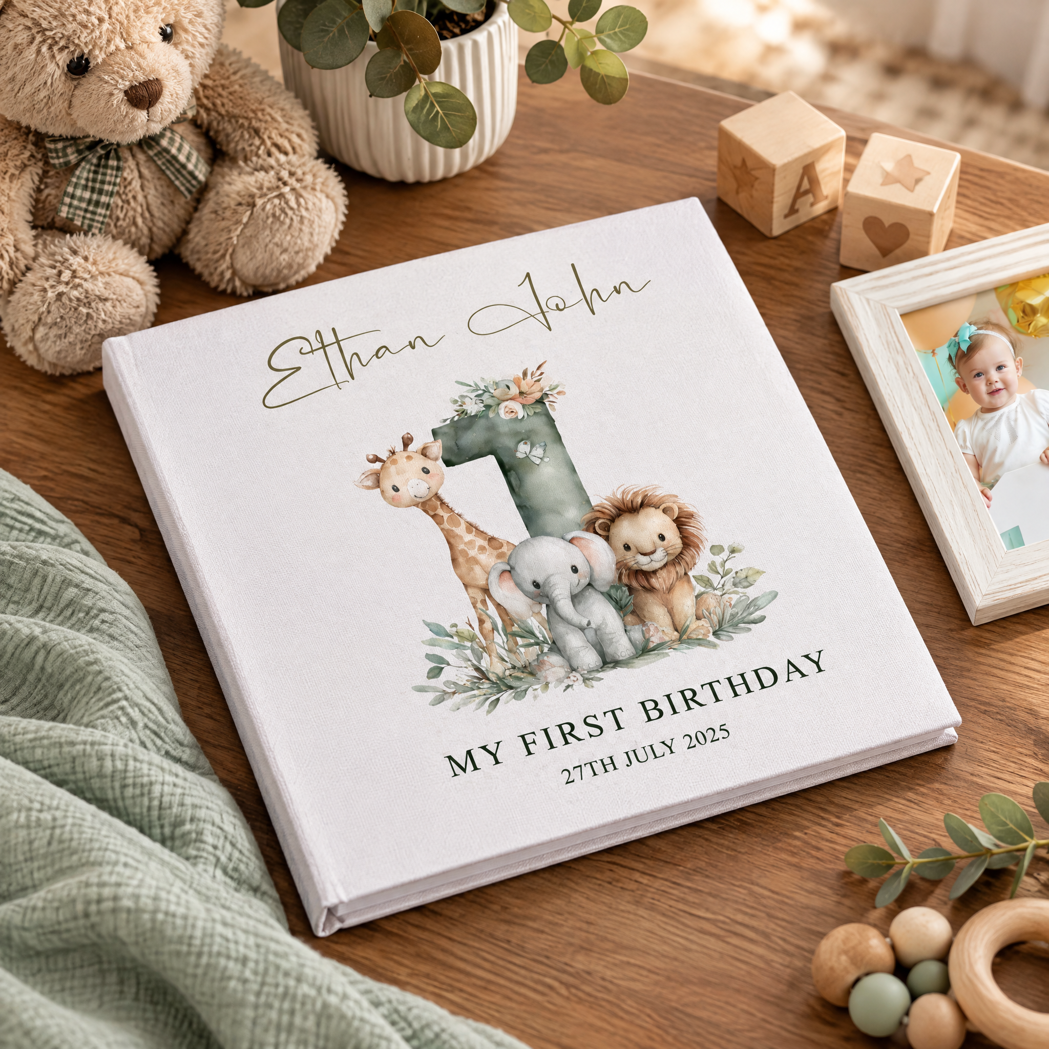 Large Personalised Book Bound My First Birthday Photo Album Safari Animals Design photo album ukgiftstoreonline