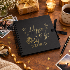 21st Birthday Black Scrapbook Photo Album with Gold Script Present Design Birthday Photo Album ukgiftstoreonline