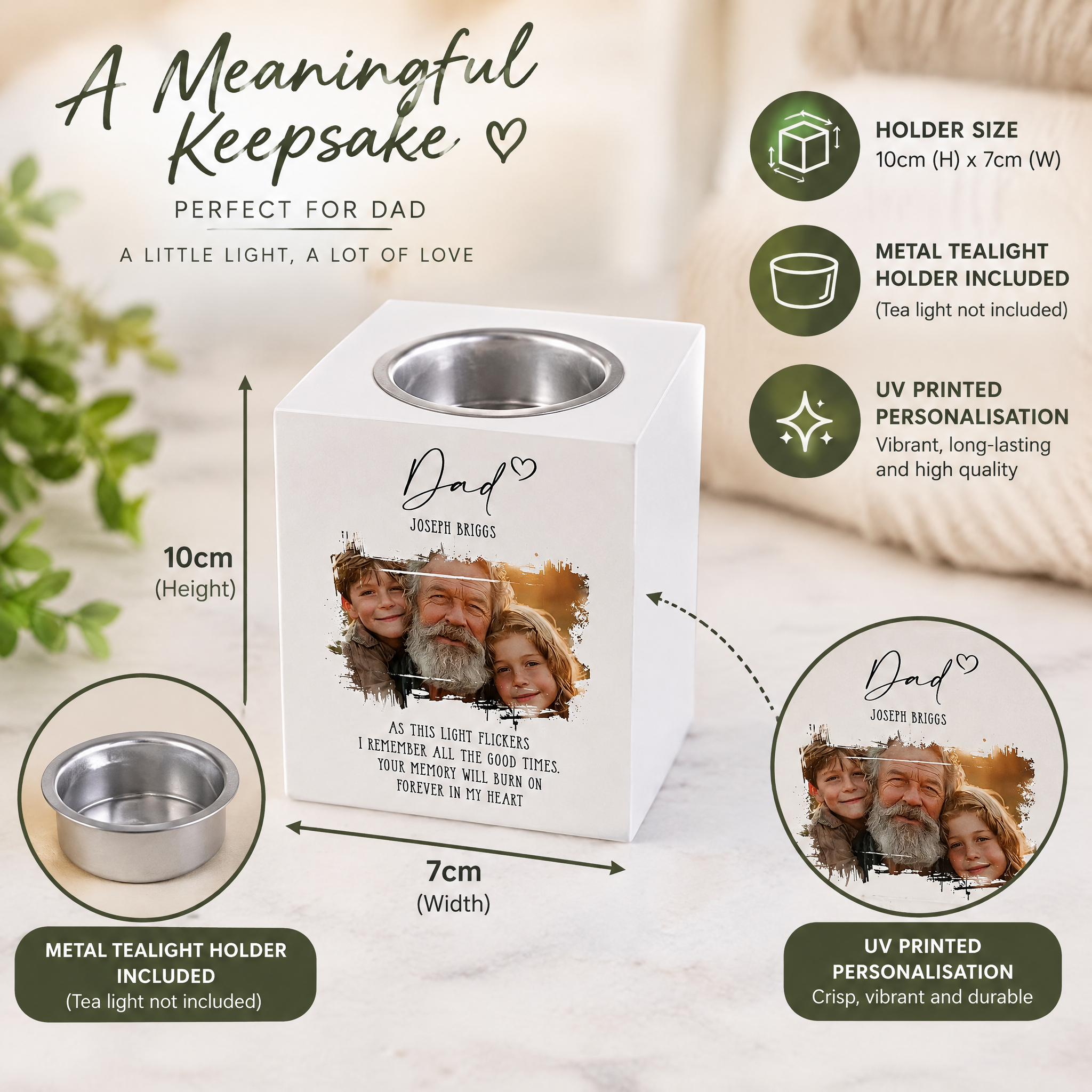 Memorial Dad Tea Light Holder Bereavement Sympathy Gift With Photo Tea Light Holder ukgiftstoreonline