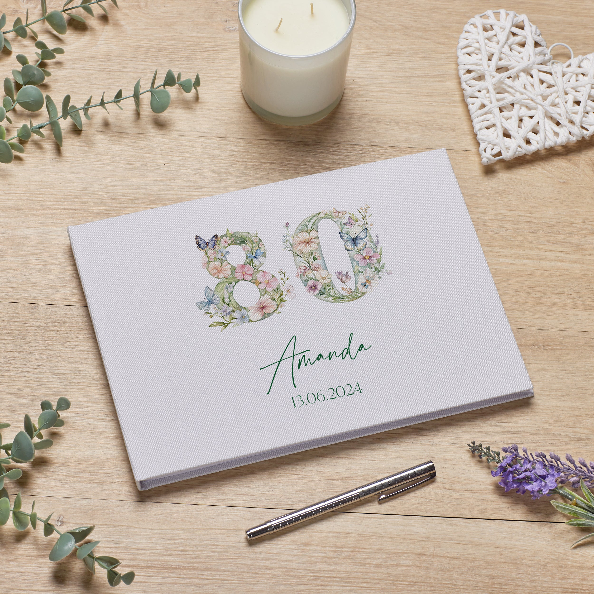 Personalised Luxury Large A4 Birthday Guestbook With Flowers and Butterflies 13th 16th 18th 21st 30th 40th 50th 60th 70th 80th 90th