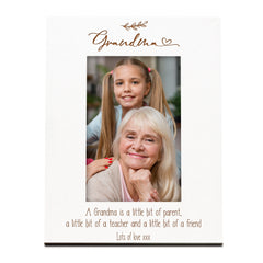 Grandma Personalised Portrait White Wood Photo Frame Leaf Design