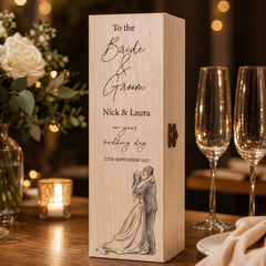 Personalised Wooden Wine or Champagne Box Wedding Keepsake Gift Couple Champagne Bottle Holder ukgiftstoreonline