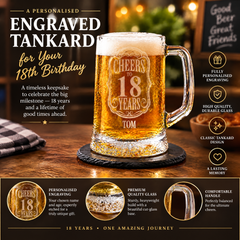 Cheers to 18 Years Birthday Gift Personalised Engraved Glass Beer Tankard personalised beer glass tankard ukgiftstoreonline