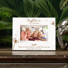 Daughter Remembrance White Photo Frame Personalised Landscape With Dandelions