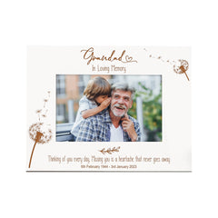 Grandad Remembrance White Photo Frame Personalised Landscape With Dandelions
