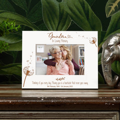 Grandma Remembrance White Photo Frame Personalised Landscape With Dandelions