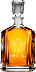 Personalised Monogram Glass Whiskey Decanter with Airtight Stopper Gift