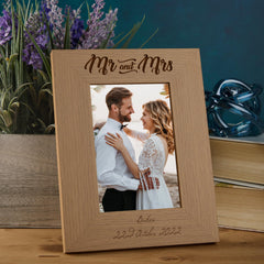 Personalised Engraved Mr and Mrs Wooden Photo Frame Wedding Gift wedding photo frame ukgiftstoreonline 4 x 6 Inch