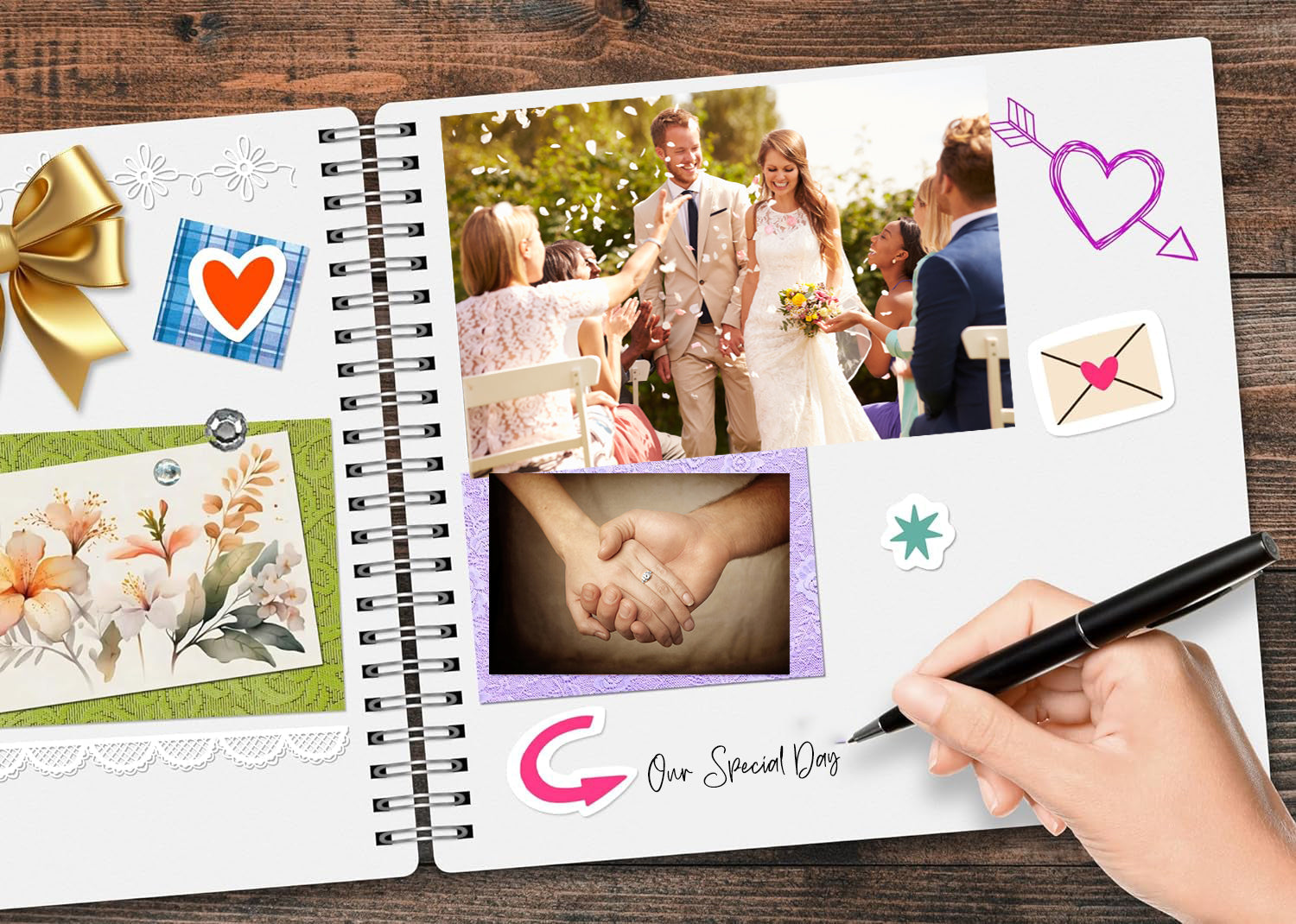 Personalised Wedding Guest Book Memory Book Photo Album Green Clover Heart