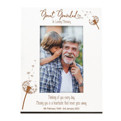 Great Grandad Remembrance White Photo Frame Personalised Portrait With Dandelions