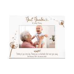 Great Grandma Remembrance White Photo Frame Personalised Landscape With Dandelions