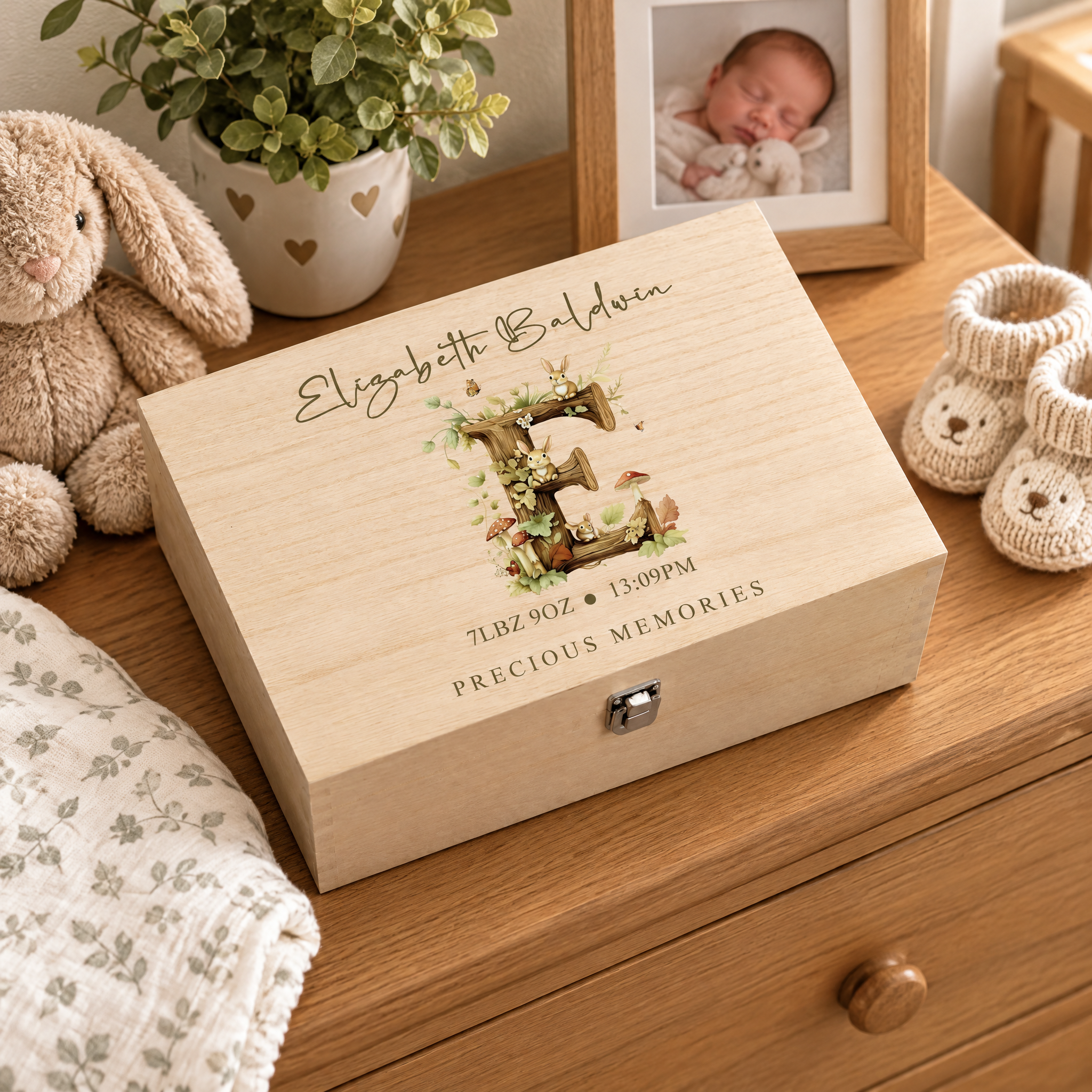 Personalised Wooden Baby Memory Keepsake Box With Woodland Alphabet Keepsake Memory Box ukgiftstoreonline