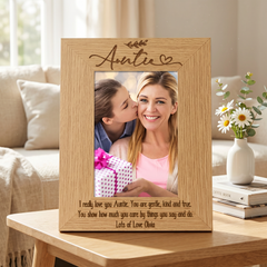 Wooden Auntie Photo Frame Gift Portrait With Sentiment and Leaf Design Photo Frame ukgiftstoreonline