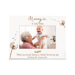 Nanny Remembrance White Photo Frame Personalised Landscape With Dandelions