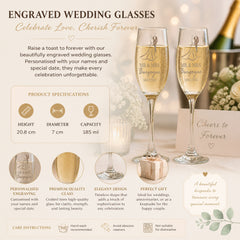 Personalised Wedding Champagne Glasses, Engraved Couple Name Set Personalised Champagne Glasses ukgiftstoreonline