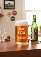 Personalised Beer Tankard – Engraved Man Myth Legend Birthday Gift for Him 20oz Glass personalised beer glass tankard ukgiftstoreonline