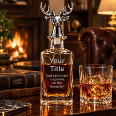 Personalised Whiskey Decanter, Stag Head Stopper, Laser Etched. ukgiftstoreonline