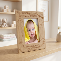 Personalised Baby Boy Frame - Custom Wooden Photo Frame | Engraved Name & Date Gift Baby Boy Photo Frame ukgiftstoreonline