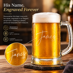 Personalised Name Script Font Birthday Large Beer Tankard Glass Gift for Men personalised beer glass tankard ukgiftstoreonline
