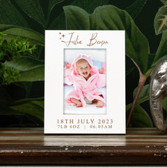 Personalised White Portrait Baby Photo Frame, Newborn New Baby, Engraved Birth Info Picture Frame