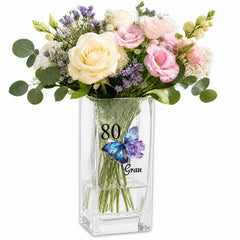 Personalised 80th Birthday Flower Vase Gift Present With Butterfly Personalised Flower Vase ukgiftstoreonline