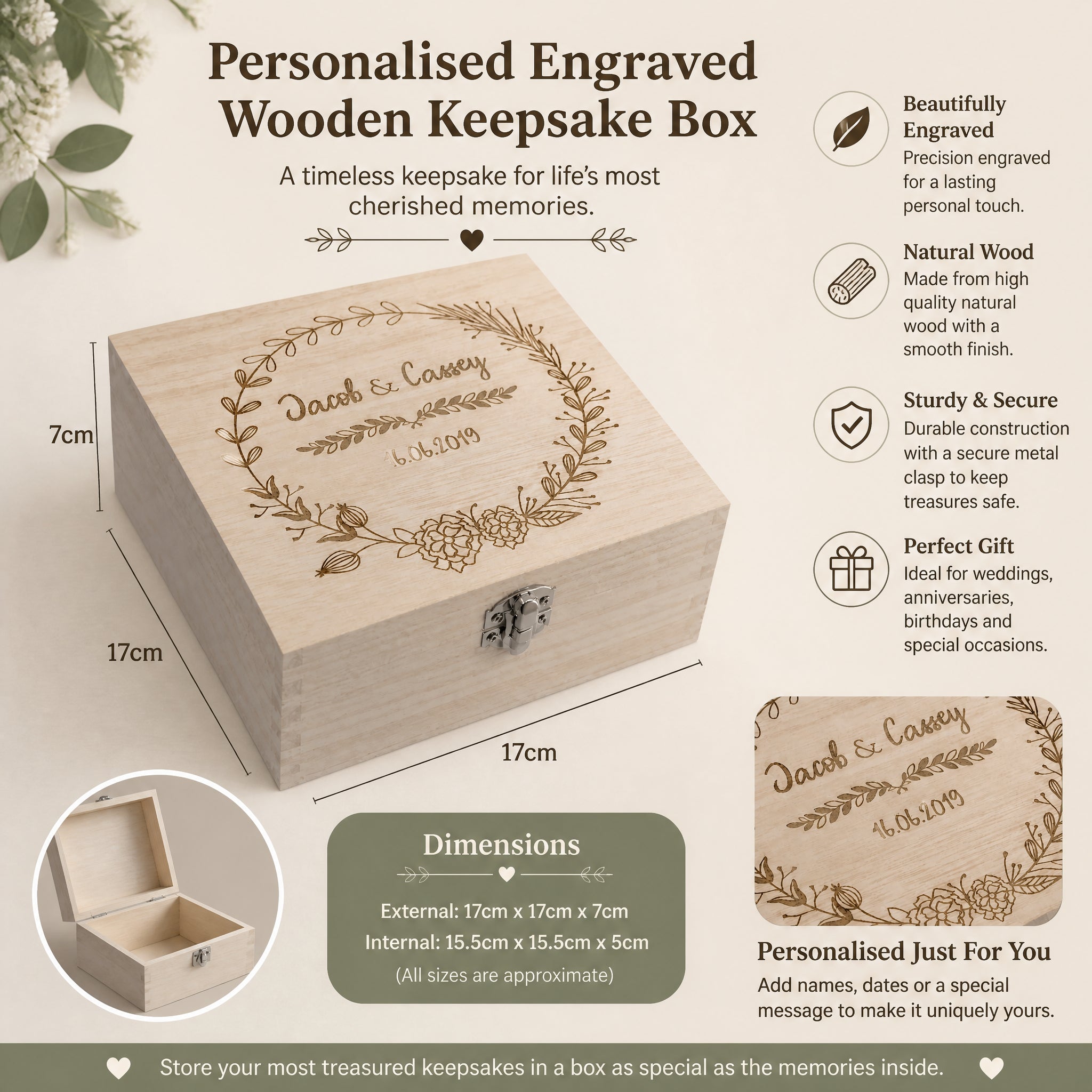 ukgiftstoreonline Personalised Wooden Keepsake Box Wedding Memory Engraved Gifts Any Name Keepsake Memory Box ukgiftstoreonline