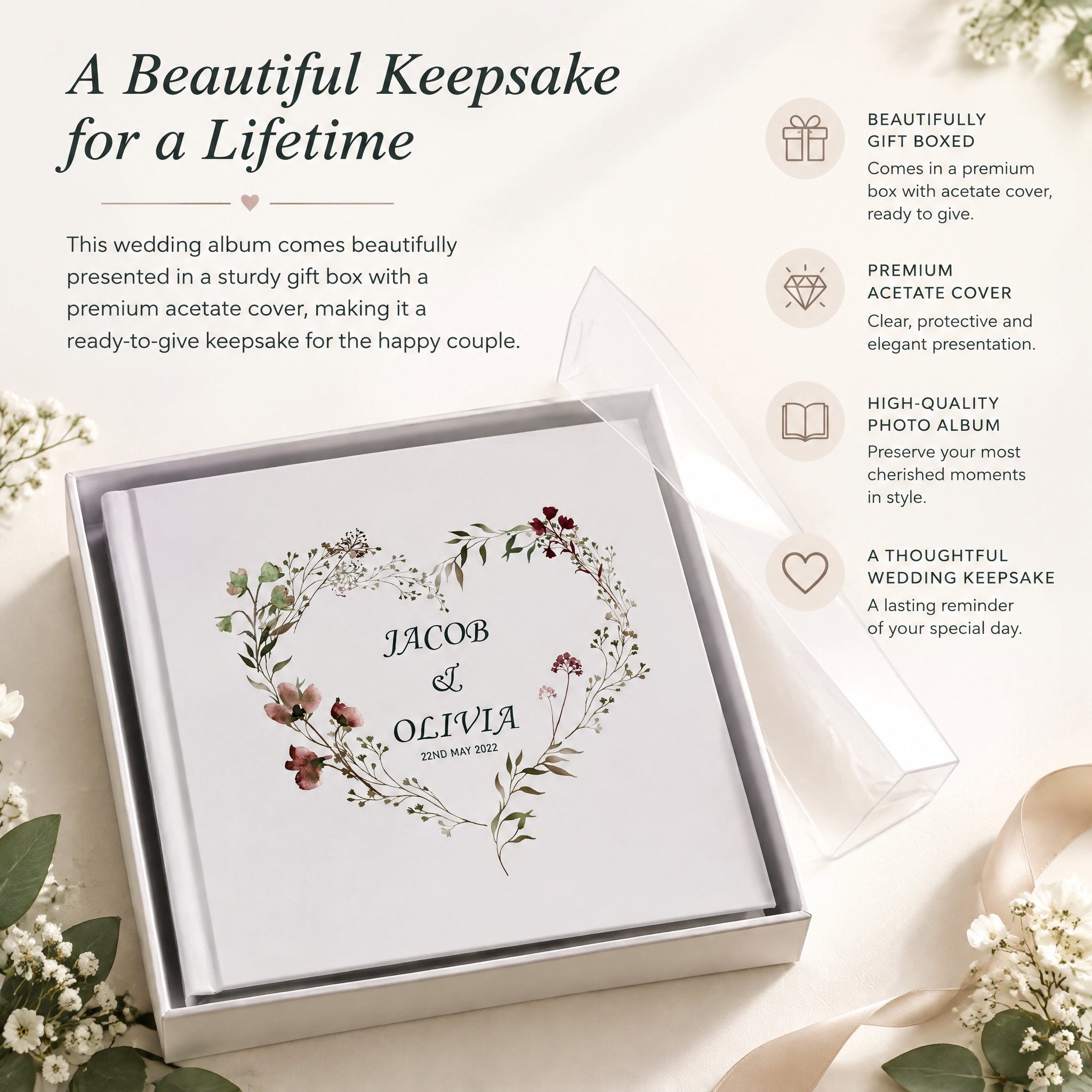 Personalised Wedding Photo Album Gift Watercolour Floral Heart photo album ukgiftstoreonline