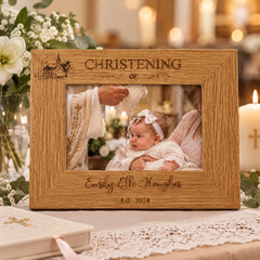 Personalised Engraved Wooden Christening Photo Picture Frame Landscape With Church Sketch Photo Frame ukgiftstoreonline