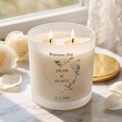 Personalised Large Double Wick Wedding Candle Gift With Gold Leaf personalised Candle Lights ukgiftstoreonline