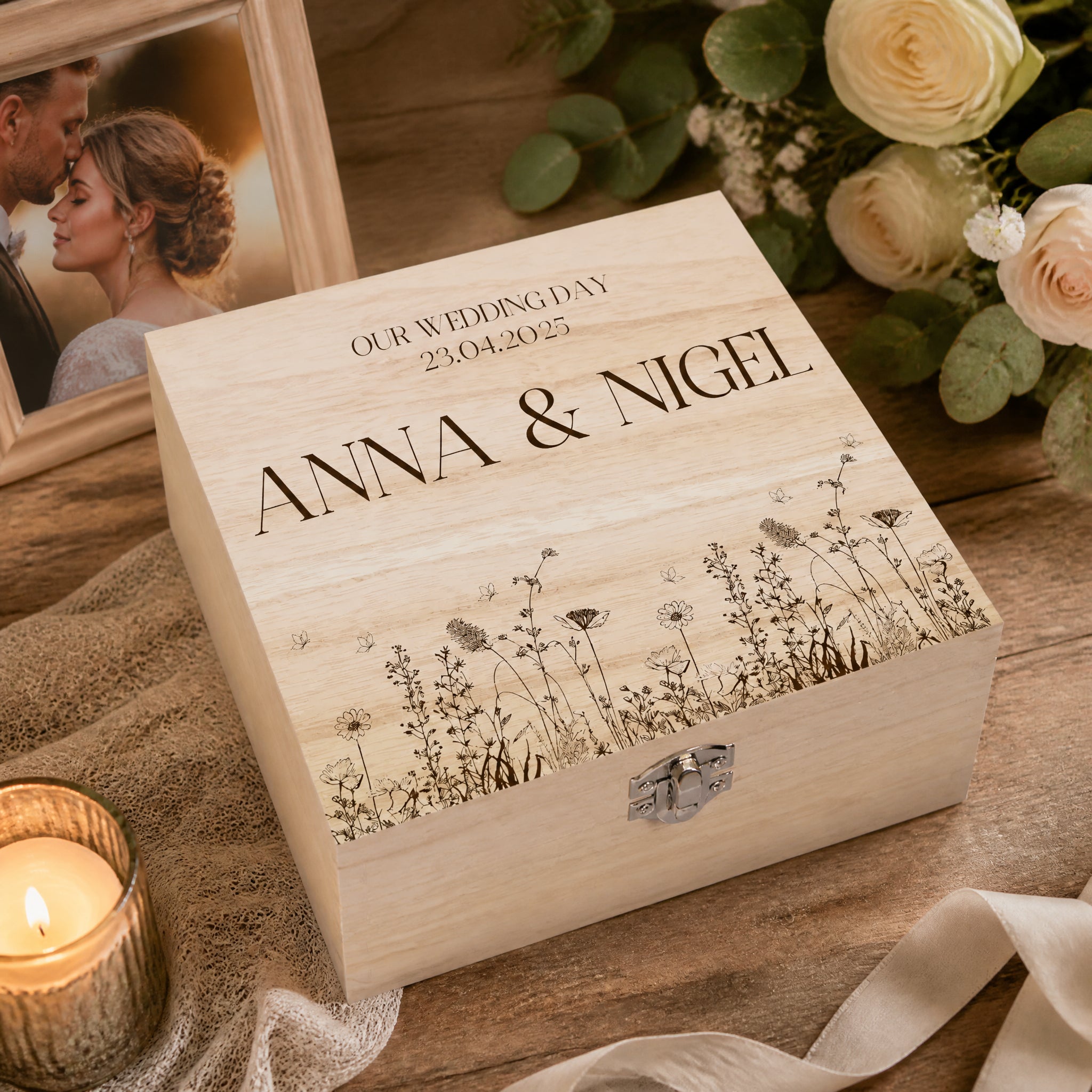 Personalised Wedding Memory Keepsake Box Gift With Wildflower Design Keepsake Memory Box ukgiftstoreonline Medium