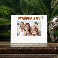 White Engraved Grandma & Us Heart Photo Frame Gift Landscape