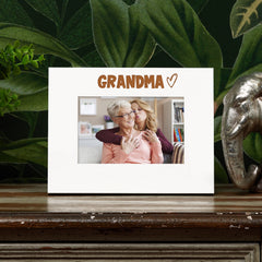 White Engraved Grandma Heart Photo Frame Gift Landscape
