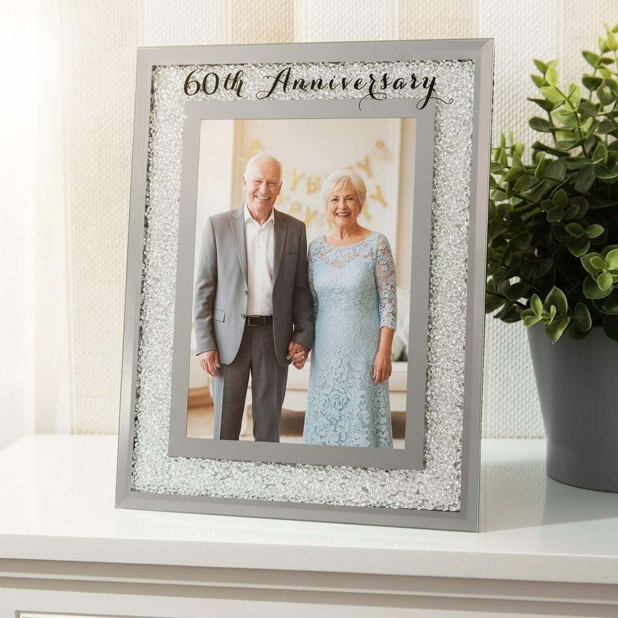 60th Diamond Anniversary Frame – Elegant Crystal Border 5x7 Photo Display Keepsake Anniversary Photo Frame ukgiftstoreonline