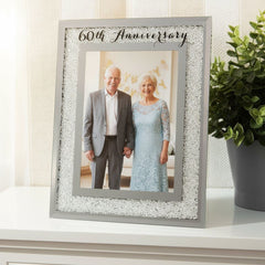 60th Diamond Anniversary Frame – Elegant Crystal Border 5x7 Photo Display Keepsake Anniversary Photo Frame ukgiftstoreonline