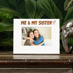 White Engraved Me & My Sister Heart Photo Frame Gift Landscape
