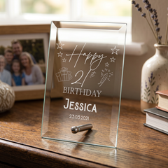 Personalised Birthday Plaque - Custom Glass Keepsake Gift For Any Age Celebration Personalised Crystal Glass ukgiftstoreonline