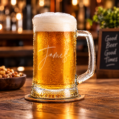 Personalised Name Script Font Birthday Large Beer Tankard Glass Gift for Men personalised beer glass tankard ukgiftstoreonline
