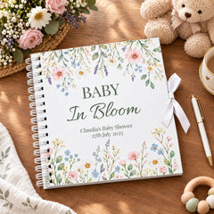 Personalised Baby Shower Guestbook, Wildflower Scrapbook, 8X8 Inch