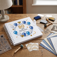 Personalised 80th Birthday Blue Balloon Guestbook Scrapbook Photo Album Scrapbook ukgiftstoreonline
