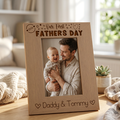 ukgiftstoreonline Personalised Our first Fathers Day Photo Frame Oak wood finish Portrait Father's Day Photo Frame ukgiftstoreonline
