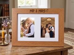 Wedding Photo Frame Double 6x4 Inch - Oak Wood Mr and Mrs Engraved Frame Photo Frame ukgiftstoreonline